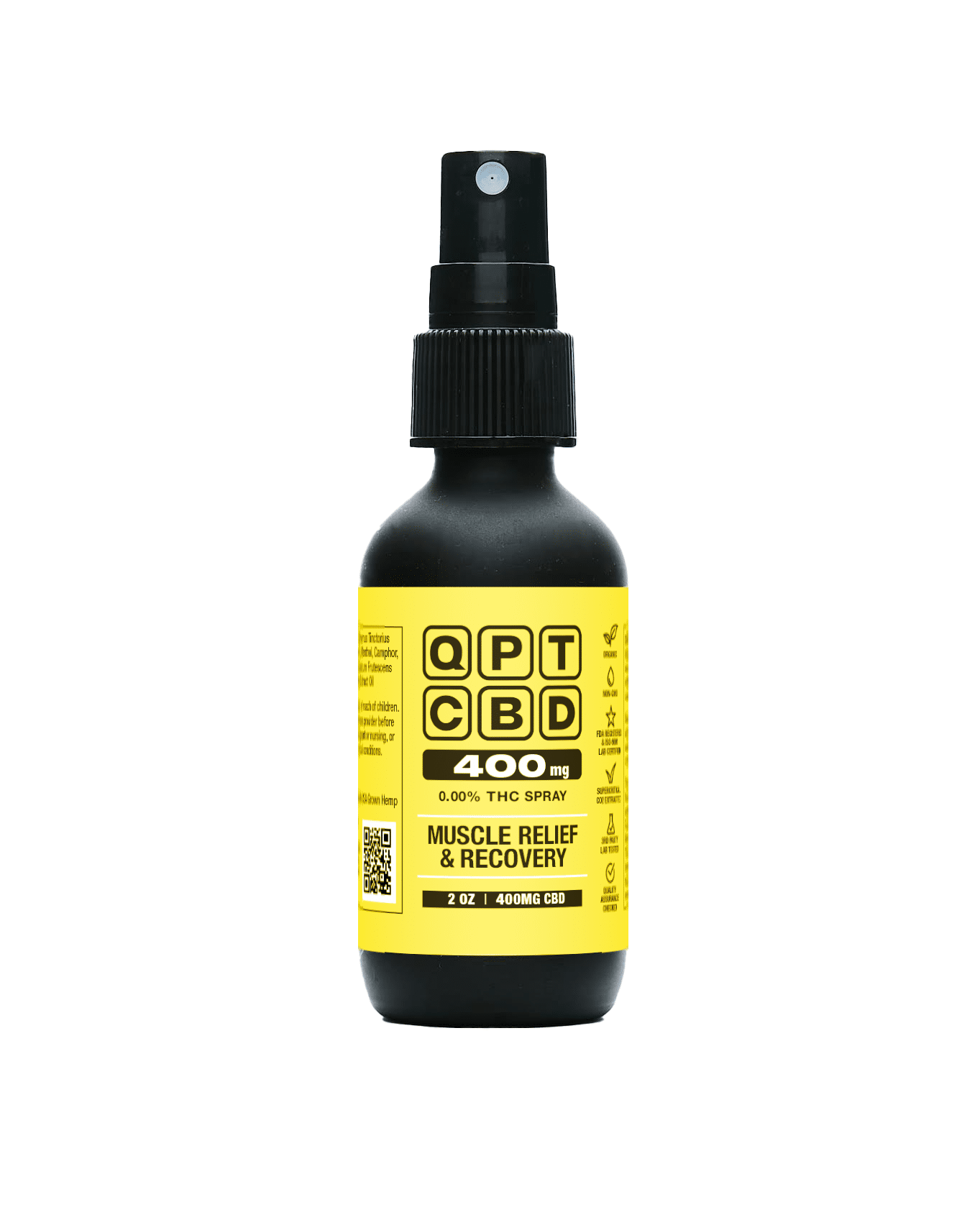 QPT CBD 400mg extra strength THC-free topical spray bottle