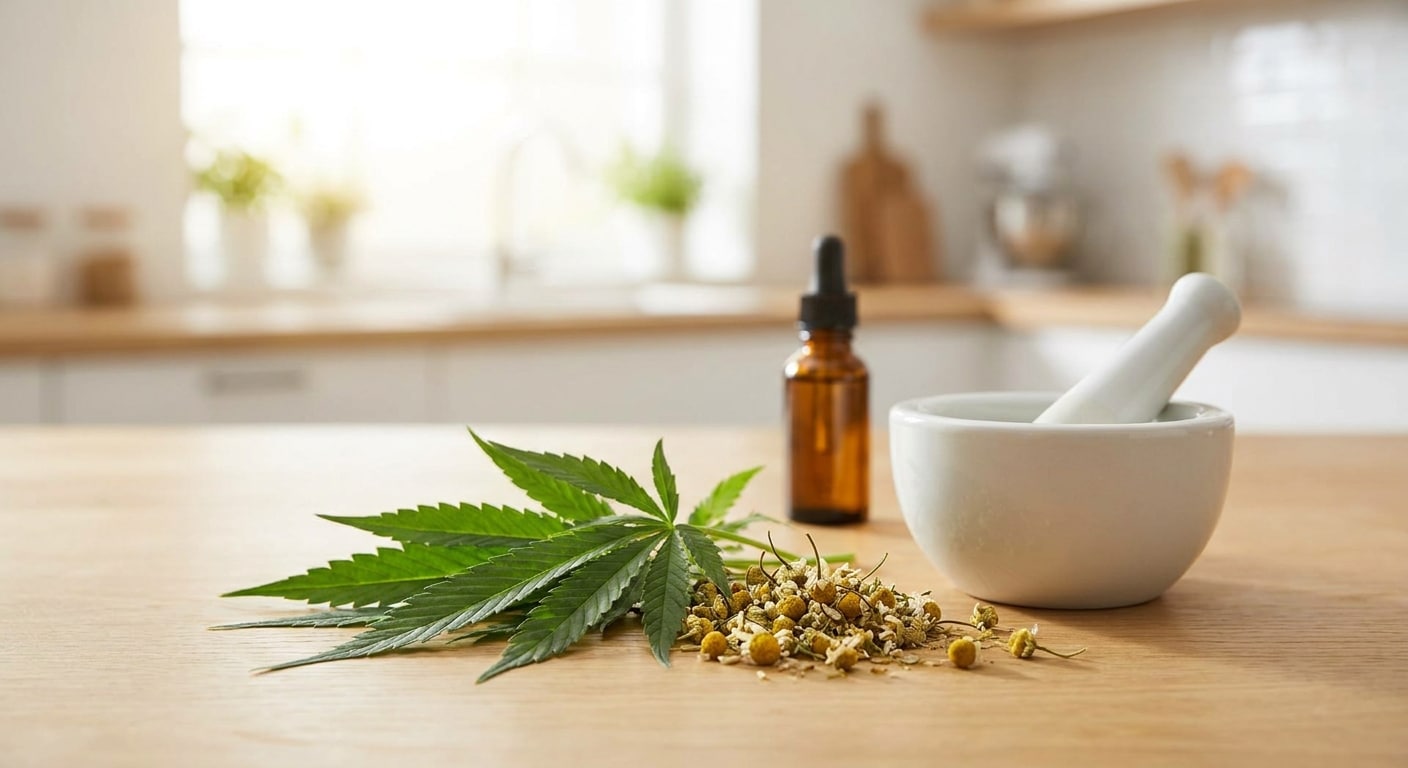 A person reviewing a wellness journal alongside their premium CBD gummy supplements.