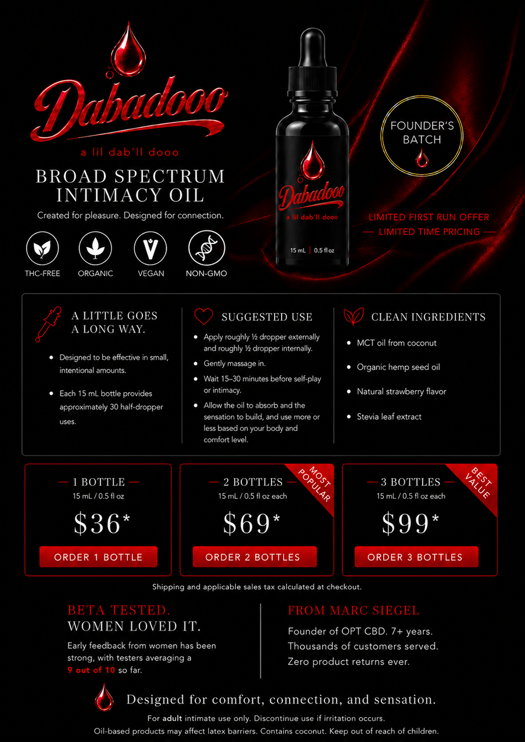 Dabadooo founder's batch intimacy oil